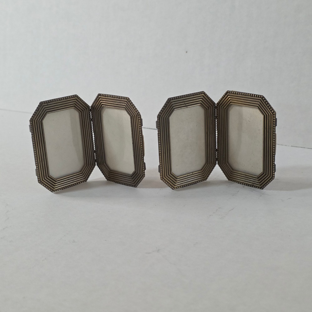 Lillian Vernon Lillikins Brass Miniature Double Picture Frames 1980 Set of 2